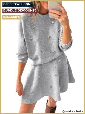Women's 2 Piece Knit Sweater & Rhinestone Mini Skirt Set